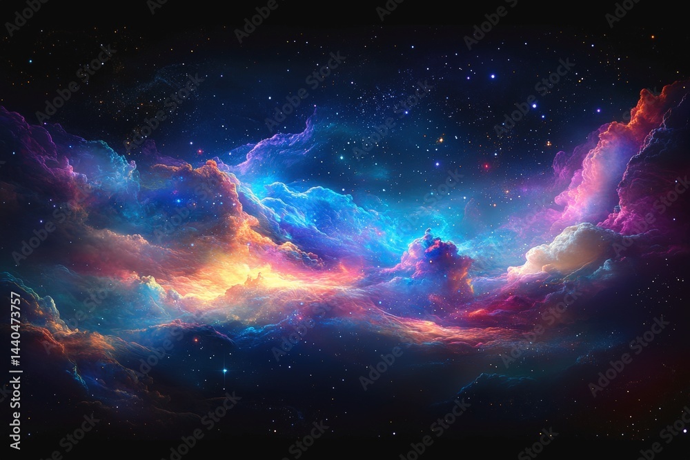 Obraz premium Colorful cosmic clouds illuminate the night sky with vibrant hues and sparkling stars in a breathtaking display of the universe