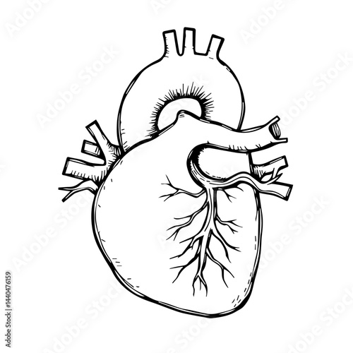 Anatomical heart illustration in black and white, for medical diagrams