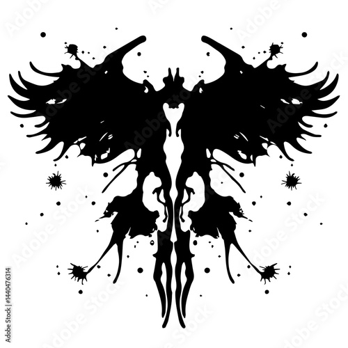 Symmetrical inkblot test in black and white, for psychology