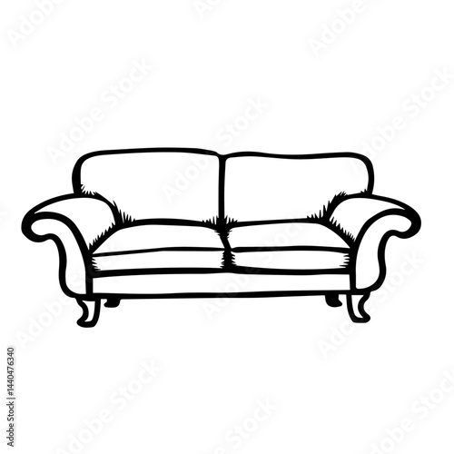 Black and white couch illustration for interior design, with copy space