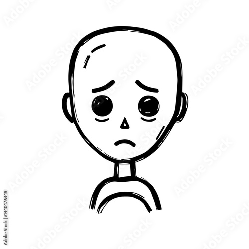 Sketch of a sad character with downturned mouth, for mental health awareness, with copy space