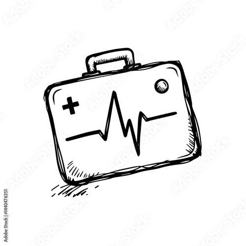 Emergency first aid kit with heart rate diagram, the concept of healthcare