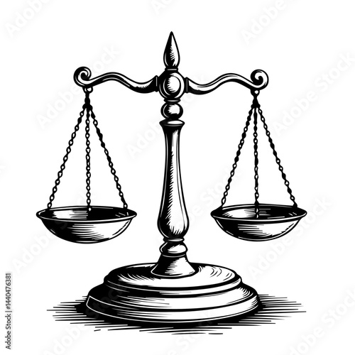 Scales of justice in black and white, the concept of law