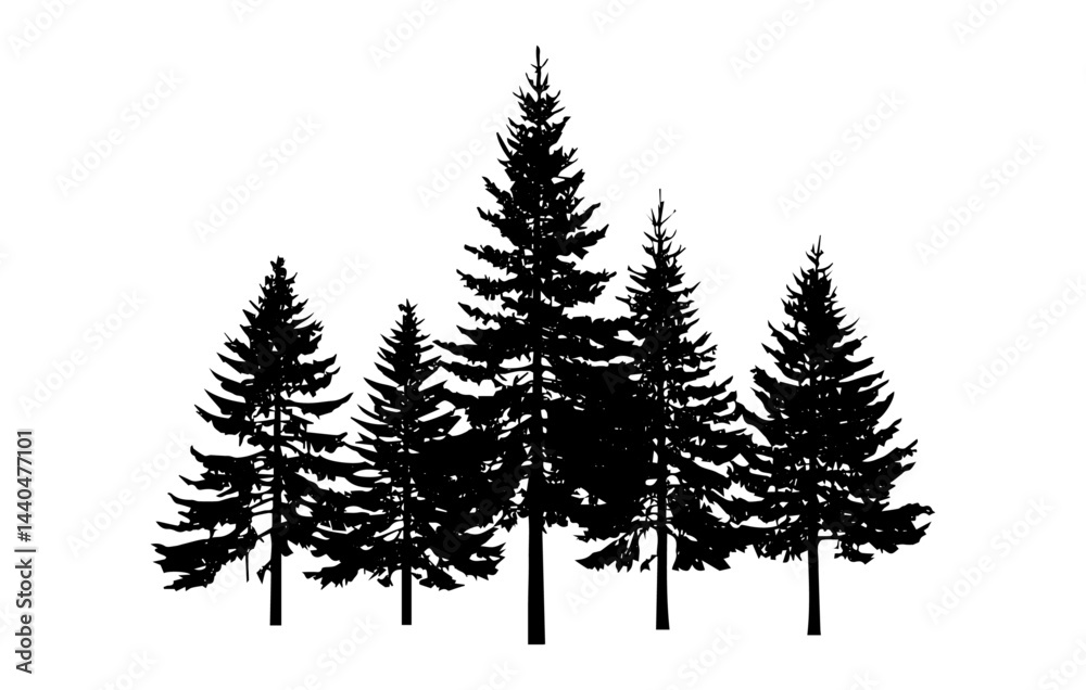 Obraz premium Varying Pine Trees Silhouette Row, Natural Forest Background, Simple Outdoor Illustration