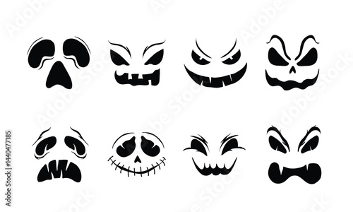 Creepy Halloween Face Expressions in Black and White Illustration