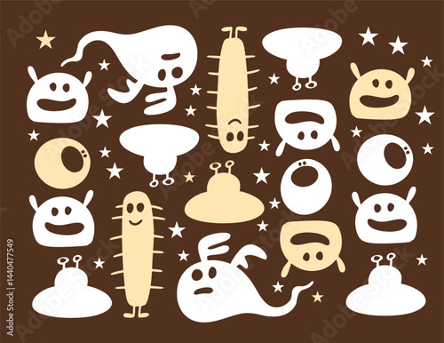 Colorful Halloween Monsters and Ghosts in Playful Orange and Blue Design