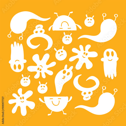Colorful Halloween Monsters and Ghosts in Playful Orange and Blue Design