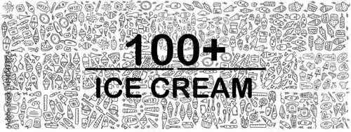 ice cream set with doodle line style vector