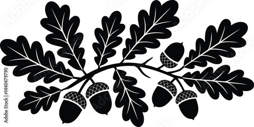 Decorative oak branch with acorns and leaves silhouette design