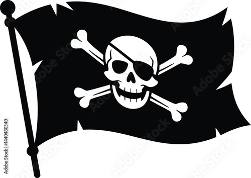 Jolly roger pirate flag with skull and crossbones black and white symbol design