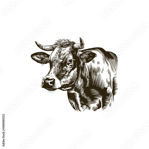 Vintage engraving woodcut cow vector illustration art design