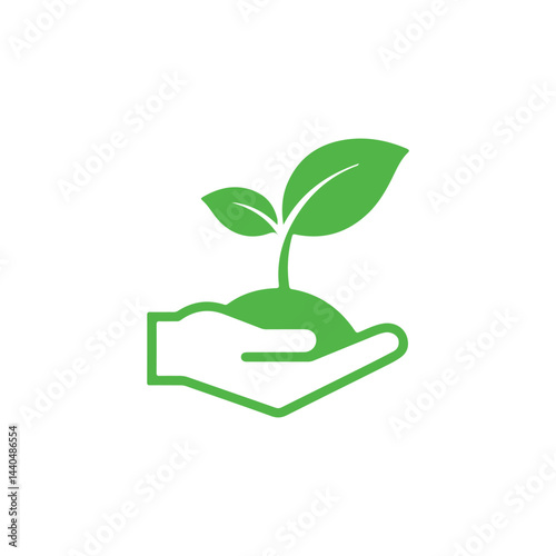Hand holding a seedling, symbolizing growth and nurturing vector icon on white background