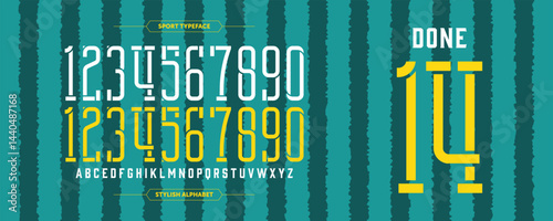 Done 14: Retro sport number concept. Classic jersey design with green, yellow, and white color. Vector illustration