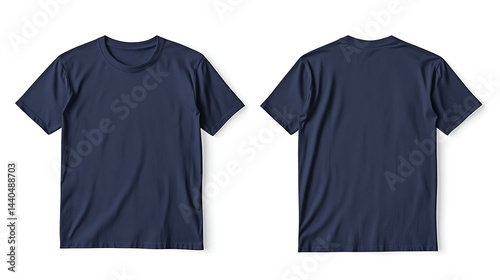 Navy blue blank t-shirt mockup front and back views.
