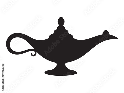 Magic lamp silhouette vector illustration. Genie lamp icon vector illustration on white background