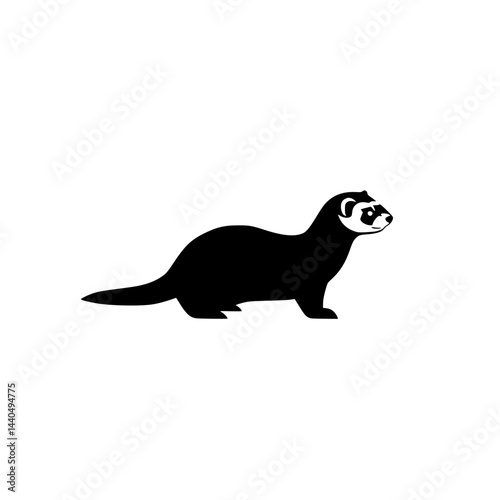 Black ferret silhouette on white background, vector illustration. Pets, types of animals concept. National pet month, adoption fair 