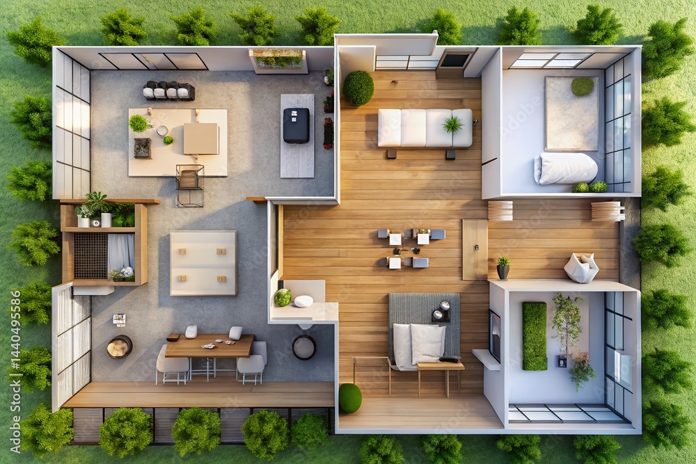 Minimalist 2-Bedroom House Plan: Drone View of Simple, Practical Living Space