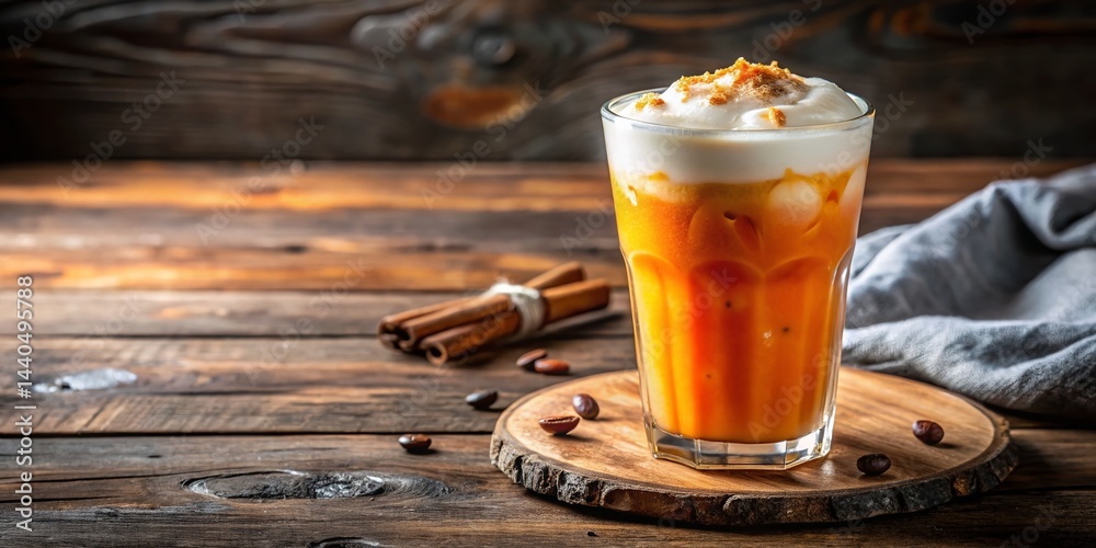 Refreshing Orange Iced Thai Tea with Creamy Foam - Close-Up Stock Photo