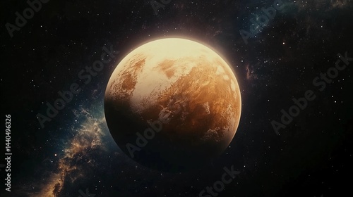 A large planet in the middle of the night sky