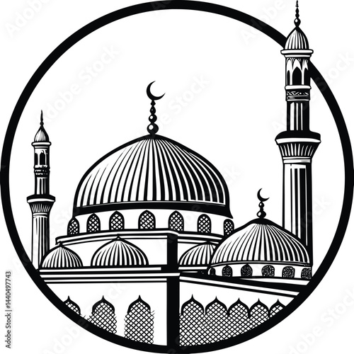 silhouette of mosque Isolated on transparent background