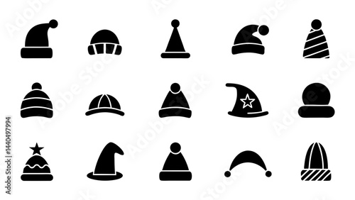 set of christmas hats silhouette vector on white background
