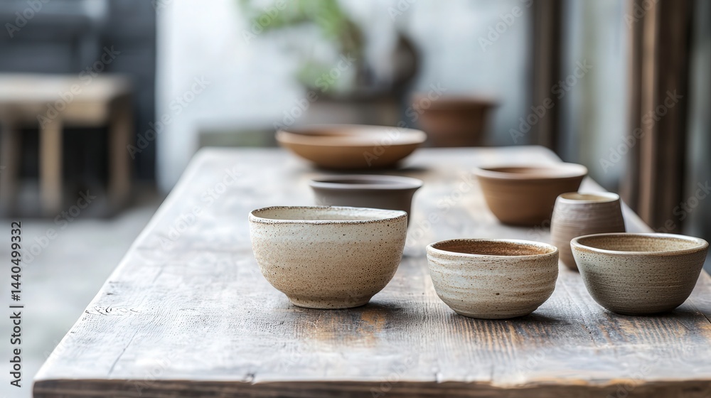mix of clay cups and bowls, each crafted with earthy tones and smooth textures, offering a soothing and organic atmosphere to the setting mix of clay cups and bowls, each crafted with earthy tones and smooth textures, offering a soothing and organic atmosphere to the setting