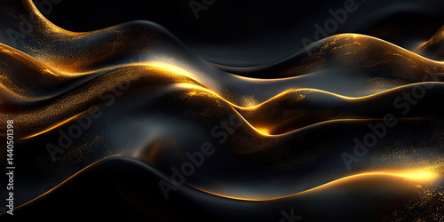 Abstract black waves with golden highlights creating a luxurious and elegant background design