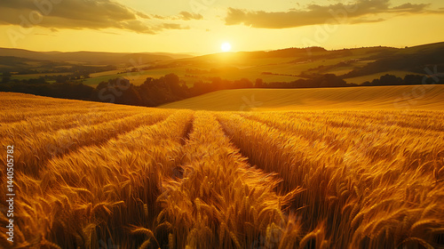 Golden Wheat Field at Sunset Landscape Photo