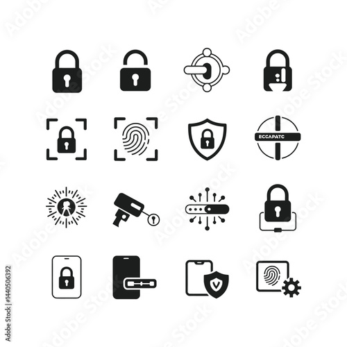 Web icons set presents a vector set of black business, technology, communication, media, internet, computer, phone, camera, home, lock, video, money, mail, and television icons and symbols for web 