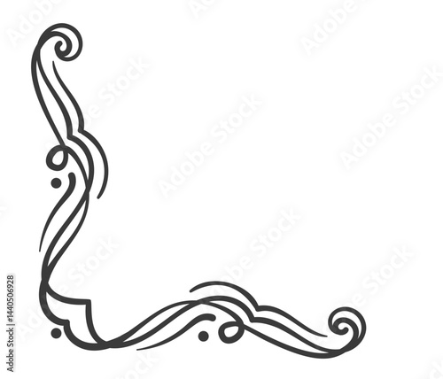 Elegant decorative corner frame with swirling lines and abstract patterns, for invitations, cards, and design projects. Vector illustration of decorative corner frame.