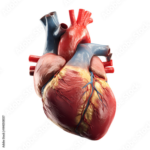 Detailed 3D Render of a Human Heart Anatomy with Vessels and Valves