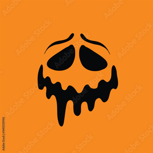 Creepy Halloween Pumpkin with Dripping Face in Bold Orange Background Illustration