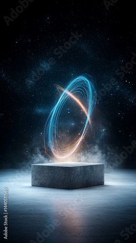 Abstract futuristic pedestal with glowing light effect