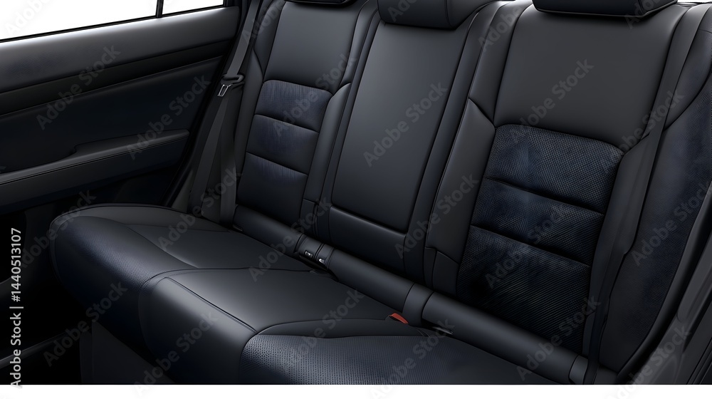 Fototapeta premium Luxurious black leather rear seats in a vehicle Detailed stitching and comfortable design