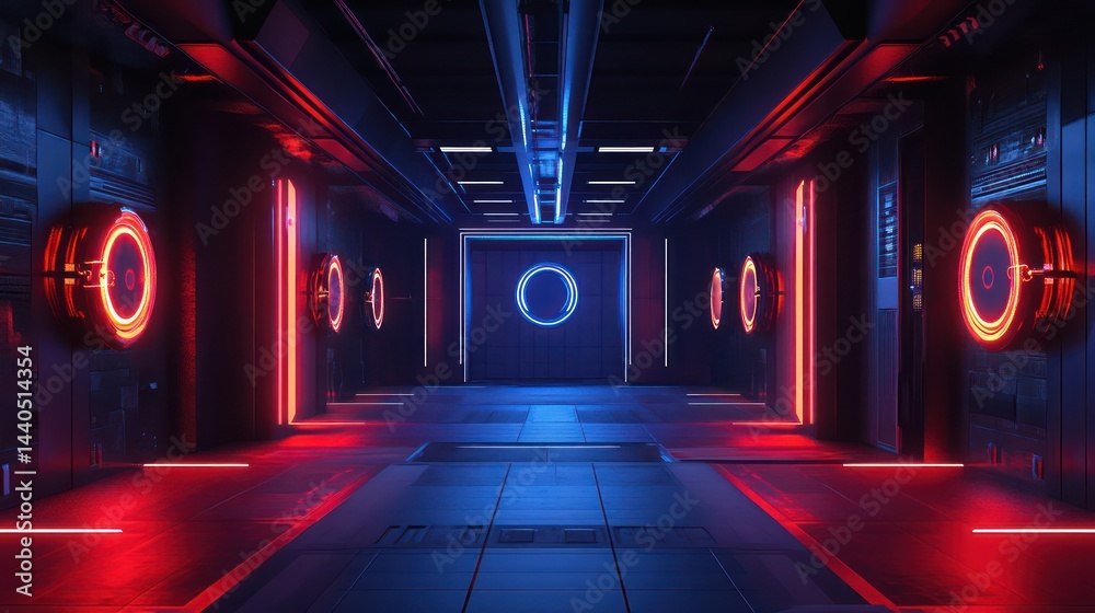 Naklejka premium Futuristic glowing corridor interior