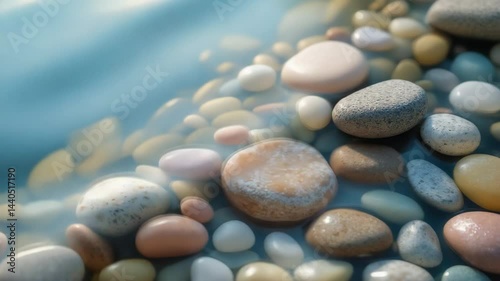 Aerial perspective of stones submerged in water along with the reflections.
