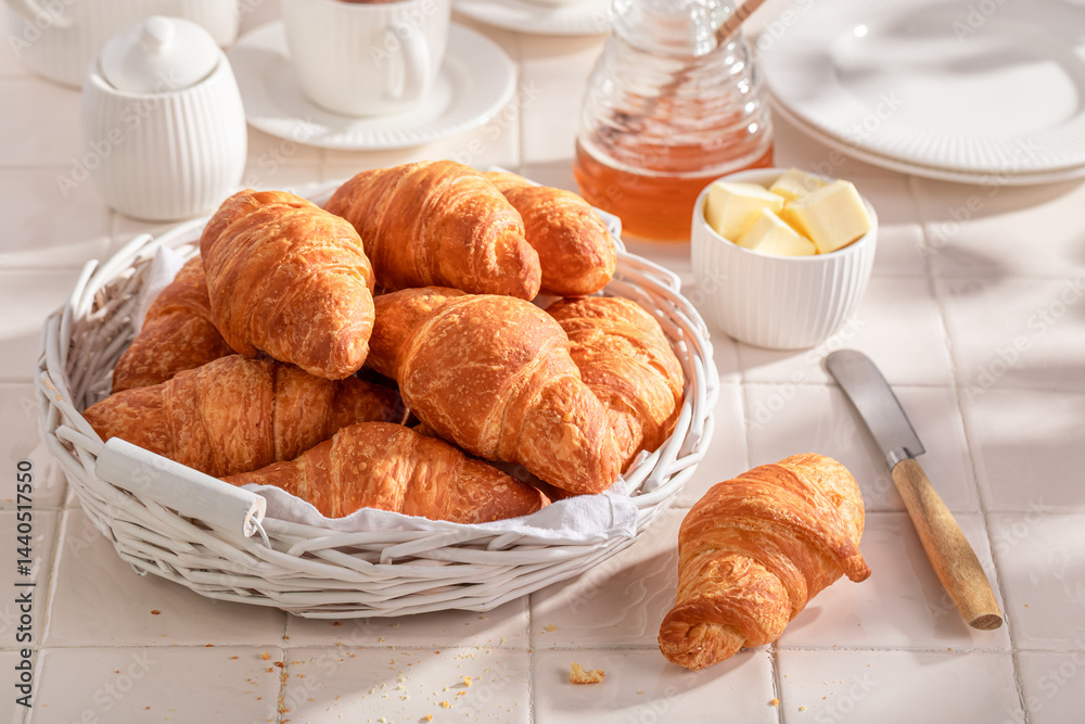 Homemade and fresh french croissants for sweet breakfast.