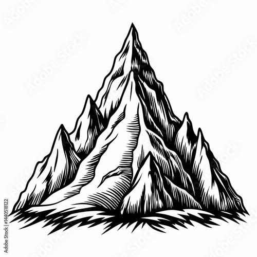 Hand Drawn Mountain Peak Illustration in Vintage Woodcut Style
