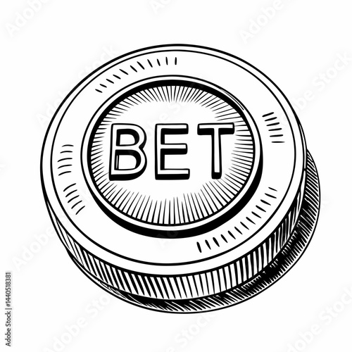 Hand Drawn Casino Betting Chip Illustration in Black and White
