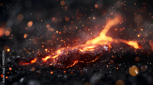 Close-up of red-hot magma churning and bubbling with explosive energy.