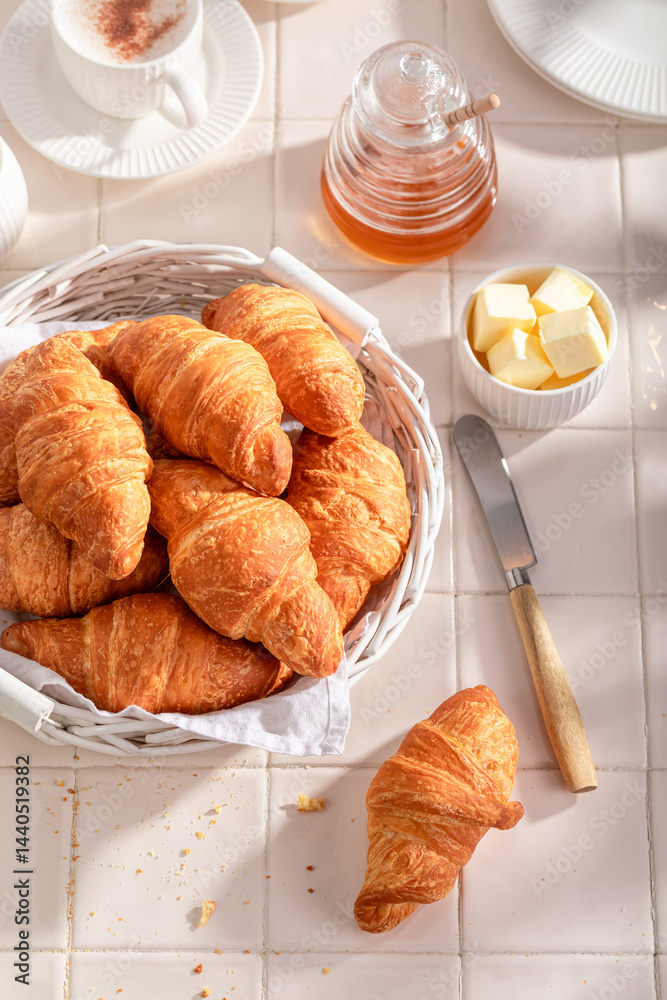 Homemade and fresh french croissants as a popular snack.