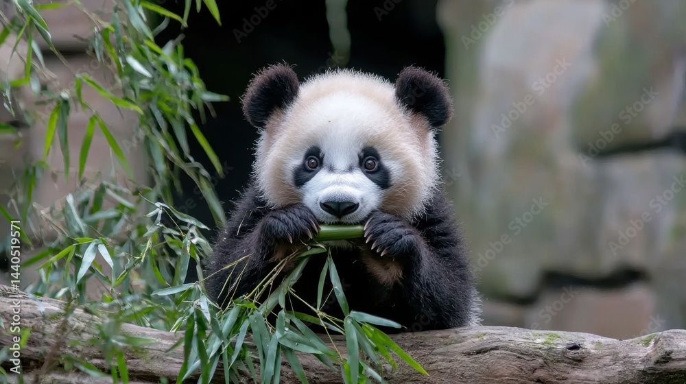 Obraz premium Adorable Baby Panda Eating Bamboo
