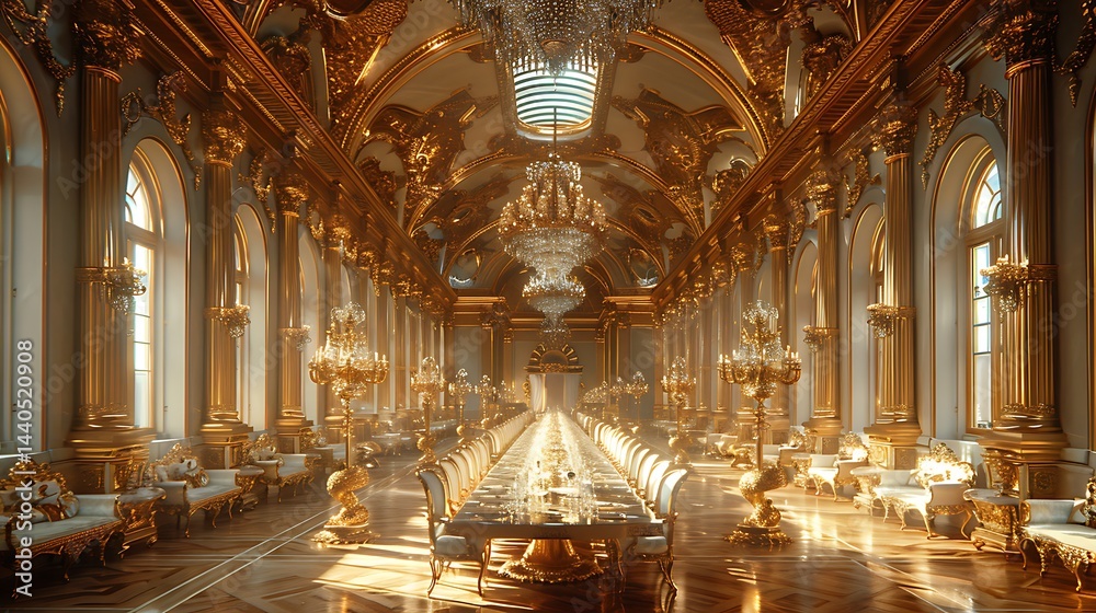 Obraz premium Lavish palace dining area with classical sculptures high resolution photos