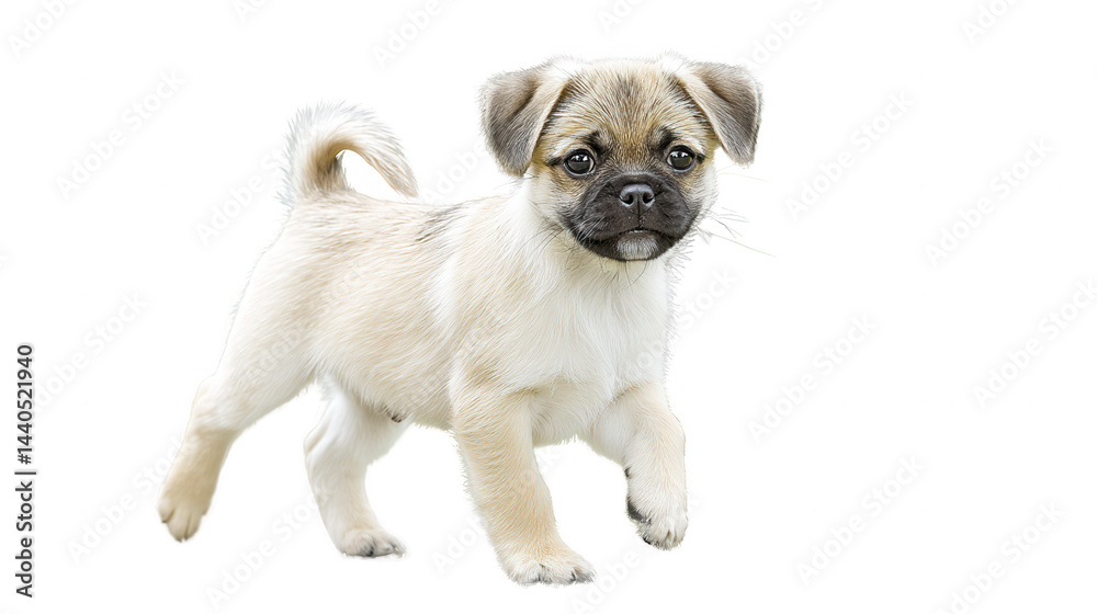 Charming puggle puppy poses delightfully with blank space for design.