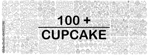 delightful set of hand-drawn cupcake doodles in clean vector line style