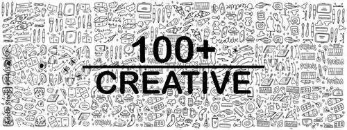 creative set with doodle line style vector