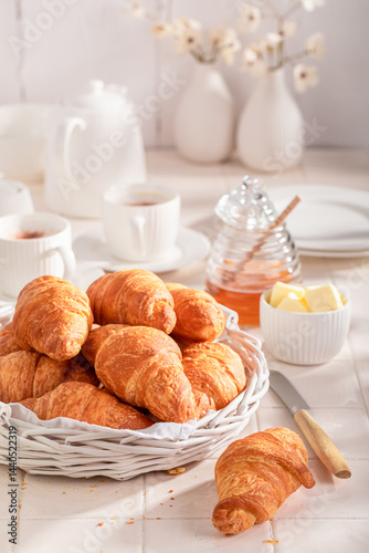 Homemade and fresh french croissants made of puff pastry.