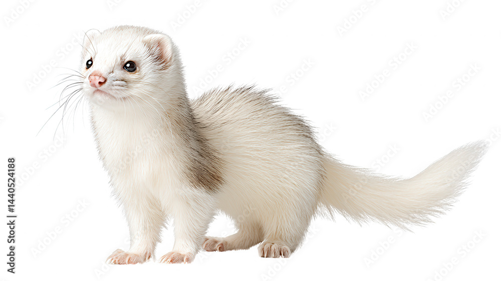 A cute ferret stands with curiosity on white background for rebg 58.