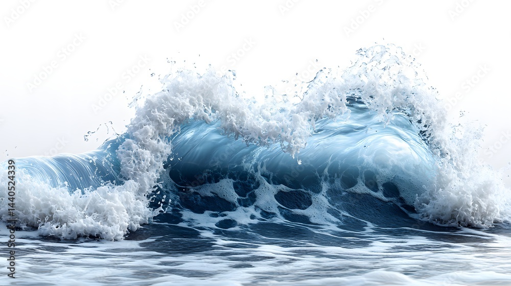 Obraz premium Majestic ocean wave with white foam cresting and breaking on a sunny day, displaying the power of marine environment.