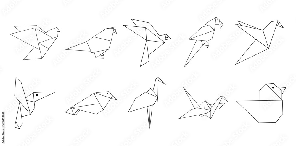 Fototapeta premium Birds Origami Line Set